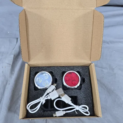 USB Rechargeable Bike Lights Set – Front White & Rear Red (2 Circular Lights)