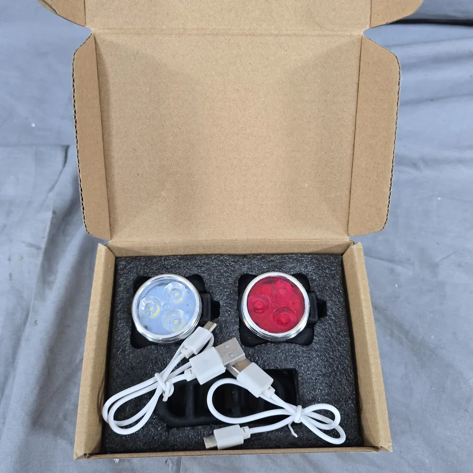 USB Rechargeable Bike Lights Set – Front White & Rear Red (2 Circular Lights)