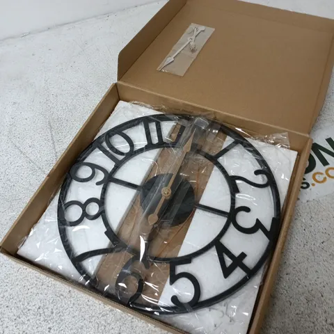 BLACK METAL WALL CLOCK – ROUND OPEN-FACE DESIGN, BOXED