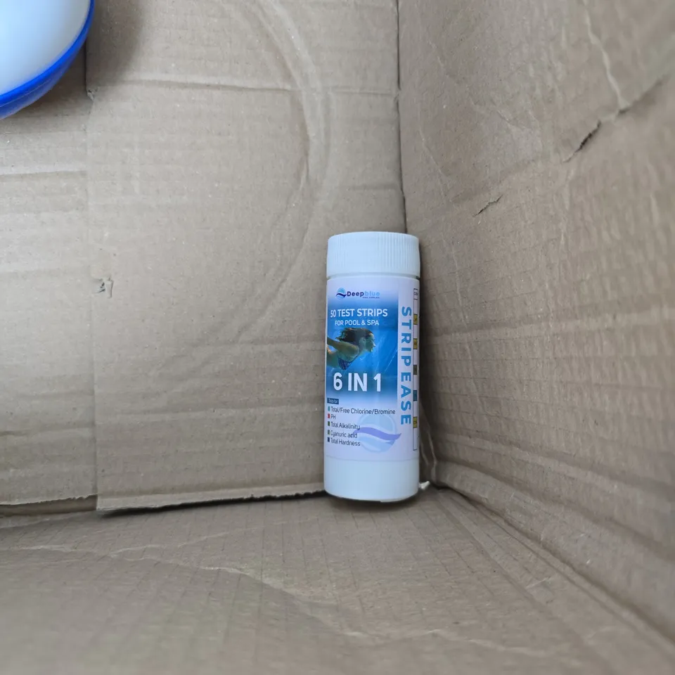 DEEPBLUE POOL CHEMISTRY: LARGE CHLORINE TABLETS 200G (5KG TUB) + 50 TEST STRIPS 6-IN-1