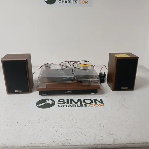 LENCO TURNTABLE WITH TWO WOODEN BOOKSHELF SPEAKERS – VINTAGE HI-FI SYSTEM - DAMAGED LID