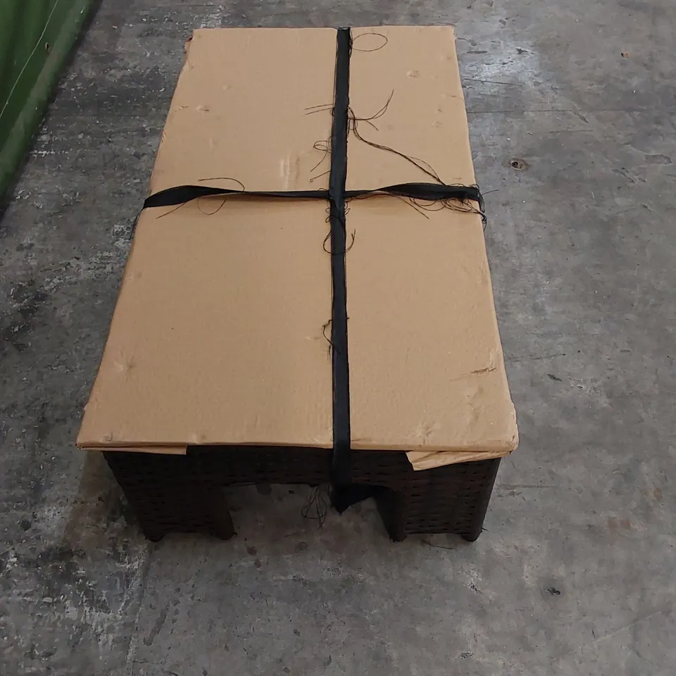 DESIGNER SMALL CHOCOLATE MIX RATTAN COFFEE TABLE WITH GLASS TOP