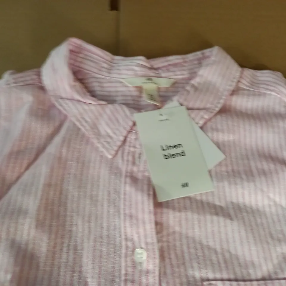 H&M LINEN BLEND PINK STRIPE SHIRT - L