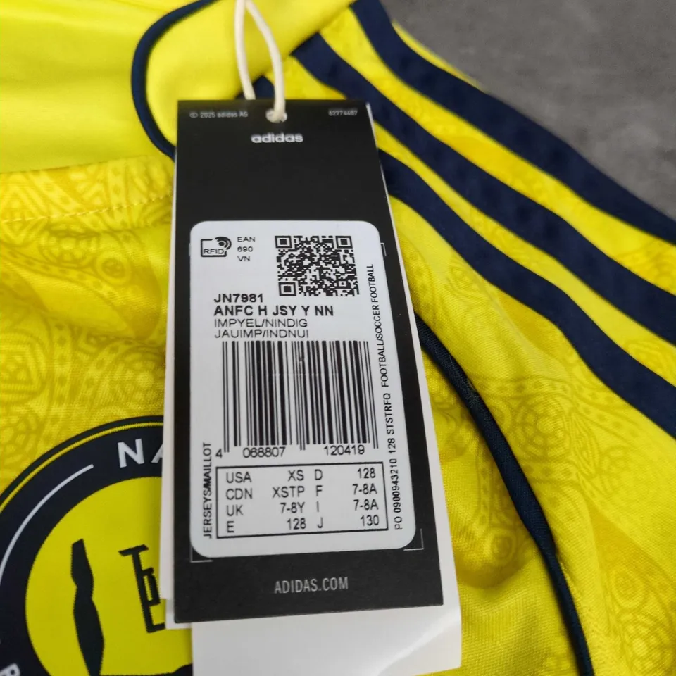 UK 7-8Y ADIDAS NASSR RIYADH 1955 RONALDO 7 YOUTH FOOTBALL JERSEY – YELLOW