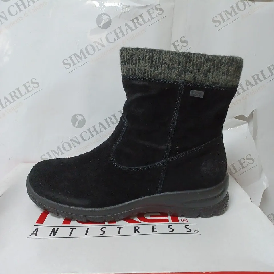 BOXED RIEKER ANTISTRESS WATER RESISTANT ANKLE BOOTS, BLACK - SIZE 6
