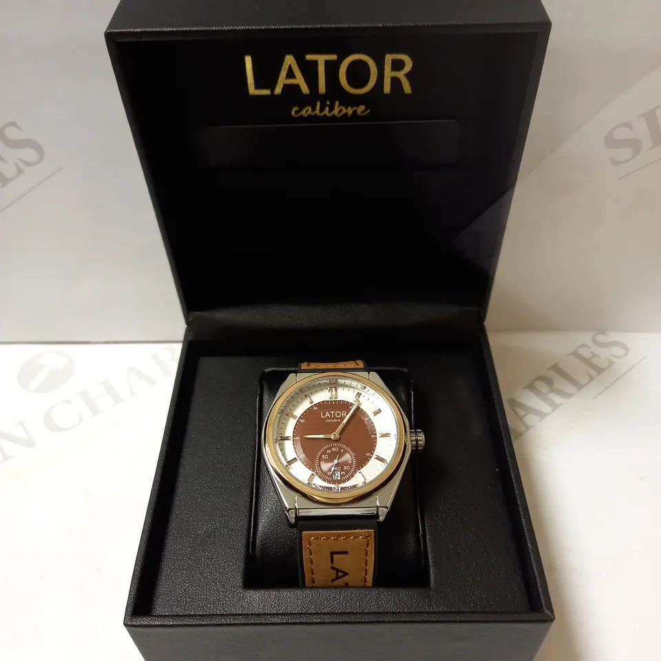 LATOR CALIBRE BROWN TWO-TONE DIAL RUBBER STRAP WRISTWATCH RRP £640