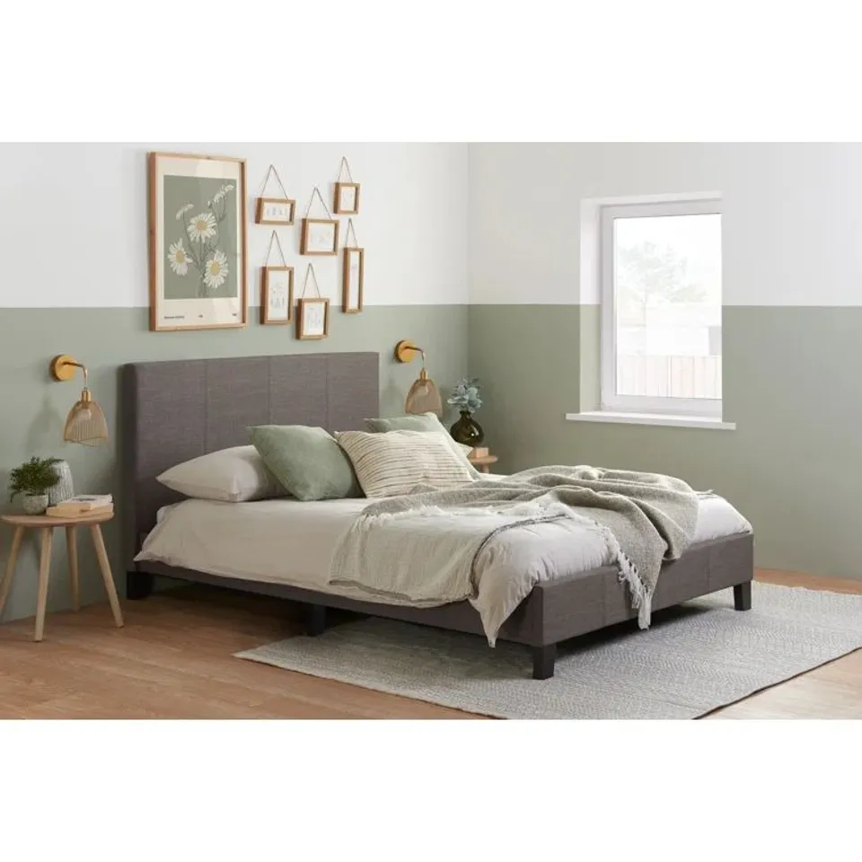 BOXED BECKEY UPHOLSTERED BED FRAME.