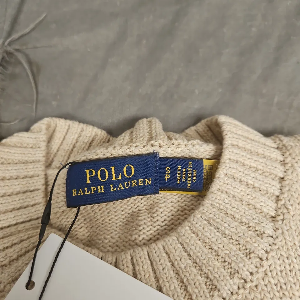 POLO RALPH LAUREN BEIGE KNIT JUMPER WITH BEAR NY LOGO UK SIZE S