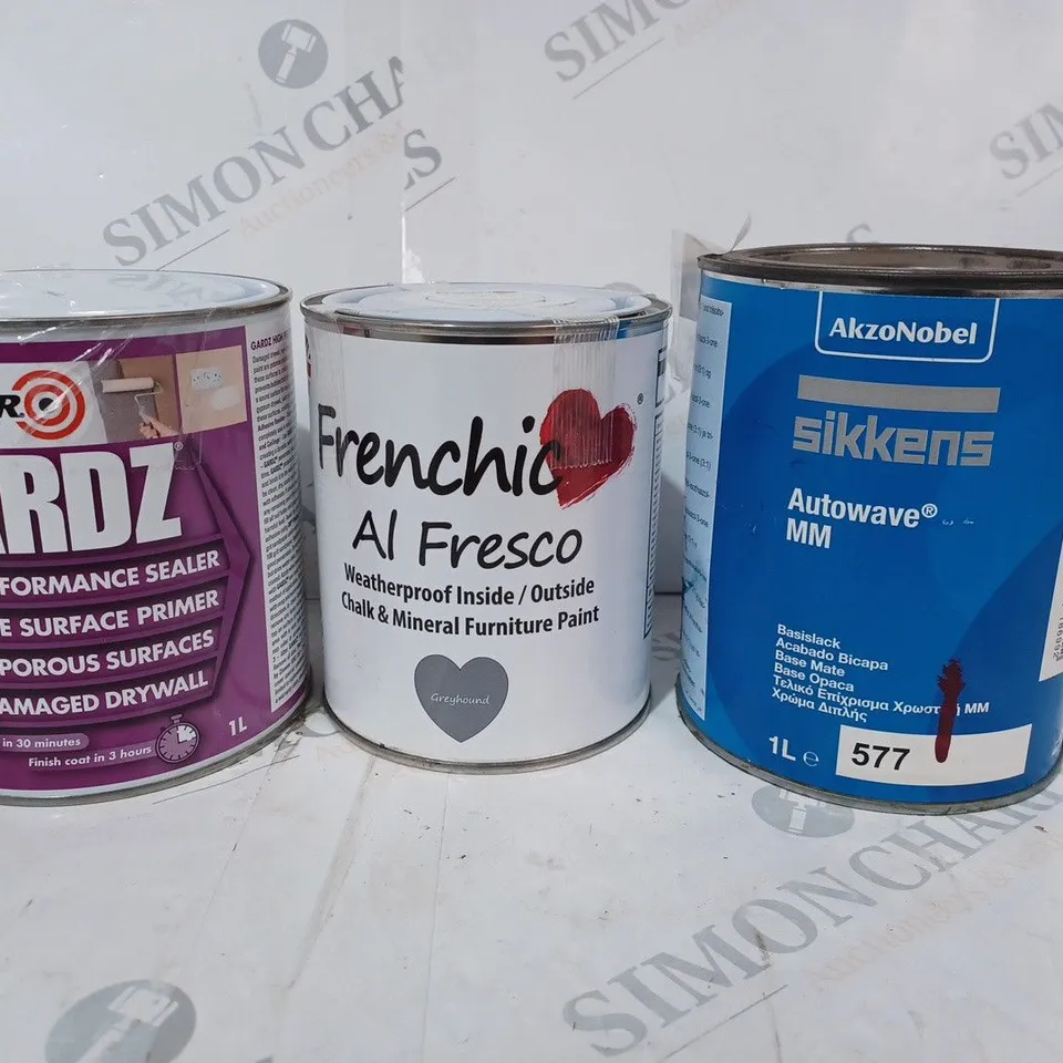 APPROXIMATELY 5 ASSORTED HOUSEHOLD ITEMS TO INCLUDE SIKKENS AUTOWAVE MM, FRENCHIC AL FRESCO PAINT, ZINSSER GUARDZ SEALER, ETC