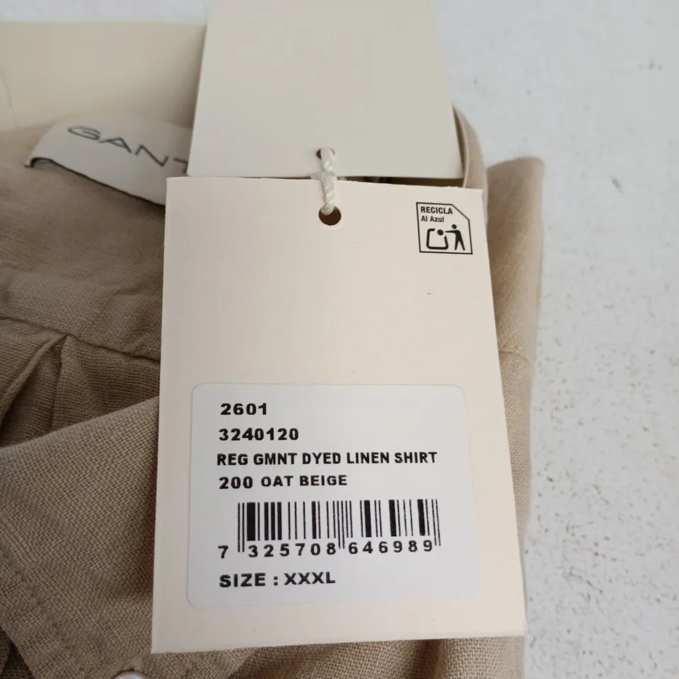 GANT LINEN SHIRT – BEIGE, REGULAR FIT, SIZE XXXL