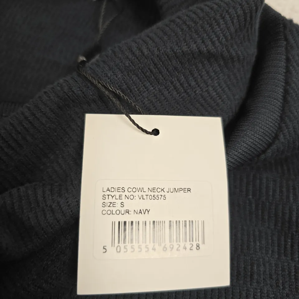 PURE & NATURAL LADIES COWL NECK JUMPER - NAVY, SIZE S