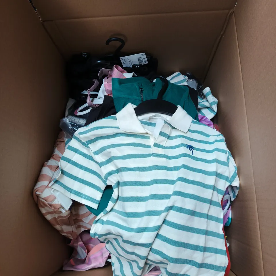 BOX OF APPROXIMATELY 25 ASSORTED CLOTHING ITEMS TO INCLUDE ALL IN MOTION, H&M ETC