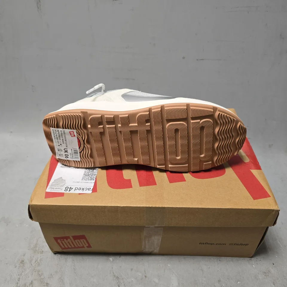 BOXED PAIR OF FITFLOP FLATFORM SLIP-ON LACED TRAINERS - 6