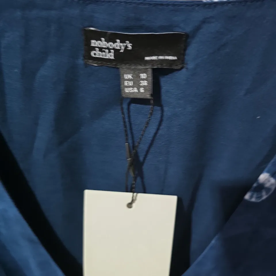 NOBODY'S CHILD BLUE PUFF-SLEEVE DRESS, UK 10 (EU 38, US 6)