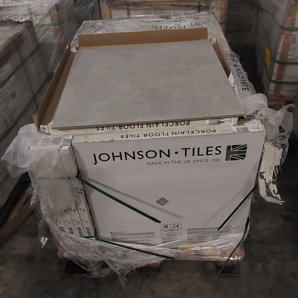 PALLET TO CONTAIN APPROX 40 X CARTONS OF JOHNSON MARC CEMENT FLOOR GRIP PORCELAIN FLOOR TILES - 3 TILES PER CARTON // TILE SIZE: 600 X 600mm