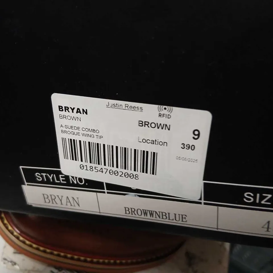 JUSTIN REES BRYAN BROWN A-SUEDE COMBO BROGUE WING TIP – MEN'S LEATHER SHOE, UK 9 (EU 43), BROWN/BLUE