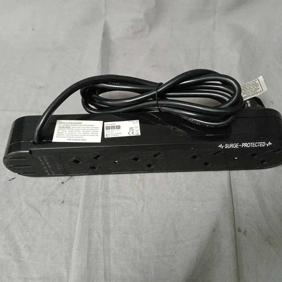 KNIGHTSBRIDGE SURGE PROTECTOR POWER STRIP – BLACK, 8 WAY