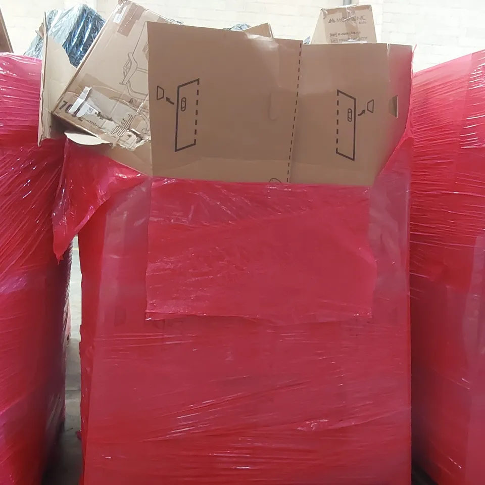 PALLET OF ASSORTED ITEMS INCLUDING: MOBICLINIC CONVERTIBLE STROLLER, OFFICE CHAIR, SMART TOWER FAN, PLAYPENS ECT