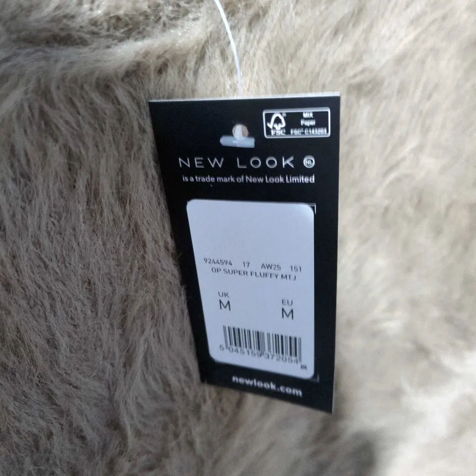 NEW LOOK FAUX-FUR CROP CARDIGAN - BEIGE, UK M (EU M)