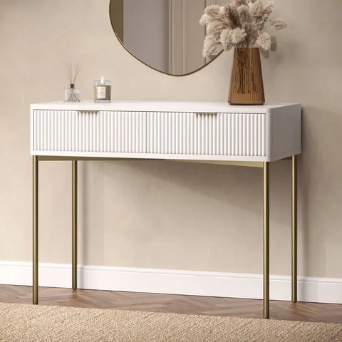 BOXED WHITE GLOSS DRESSING TABLE WITH 2 DRAWERS - VALENCIA