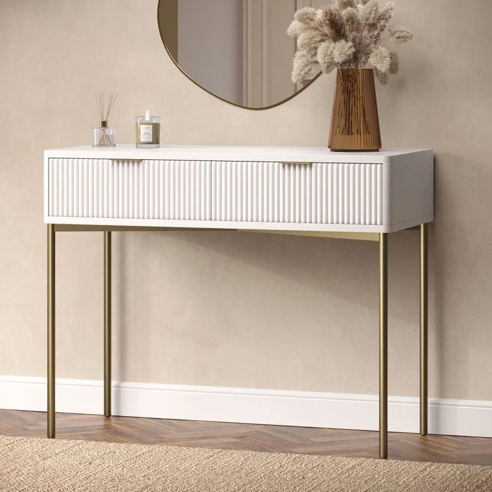 BOXED WHITE GLOSS DRESSING TABLE WITH 2 DRAWERS - VALENCIA