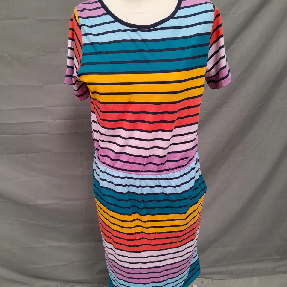 SUGARHILL BRIGHTON TERRI JERSEY DRESS IN MULTI SUNDOWN SRTIPE SIZE 8