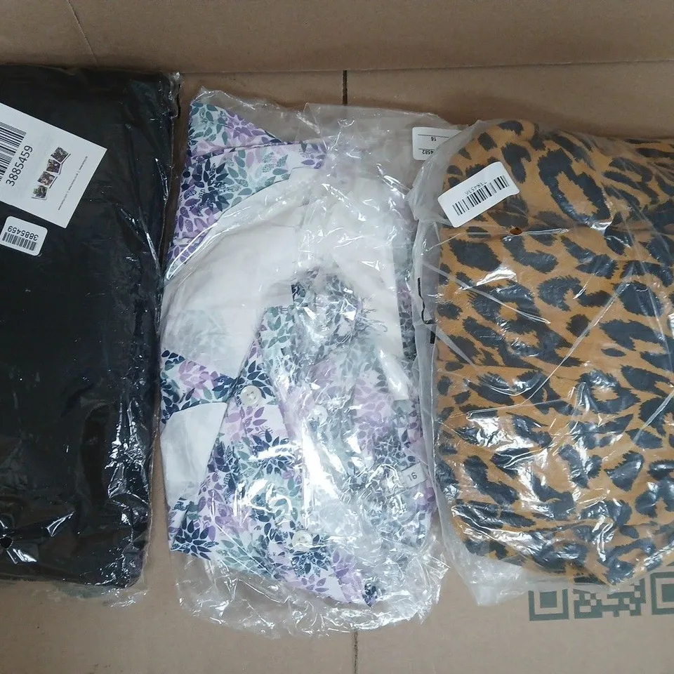 BOX OF APPROXIMATELY 20 ASSORTED CLOTHING ITEMS IN VARIOUS COLOURS, STYLES, AND SIZES - COLLECTION ONLY