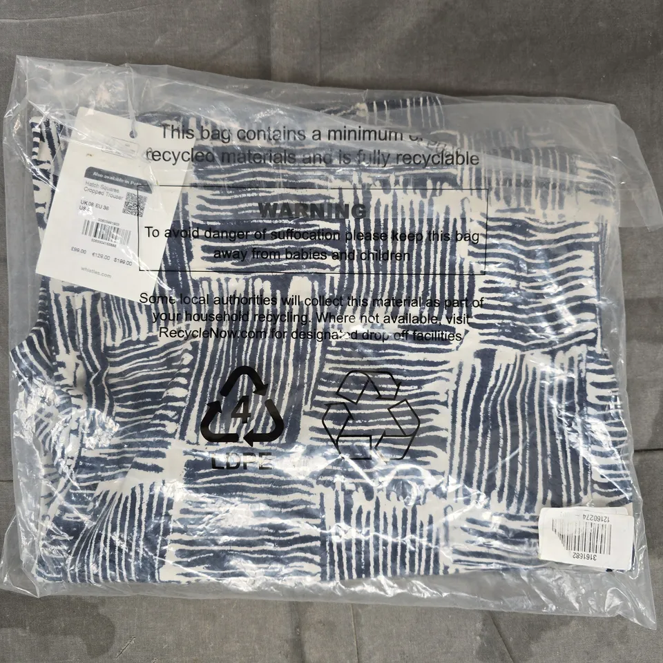 WHISTLES HATCH SQUARES CROPPED TROUSERS IN BLACK/WHITE SIZE UK 8