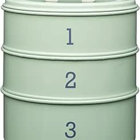 BOXED CJKITCHENCRAFT LIVING NOSTALGIA 3-TIER AIRTIGHT METAL CAKE STORAGE TIN, 22 X 27 CM (8.5" X 1.5") - ENGLISH SAGE