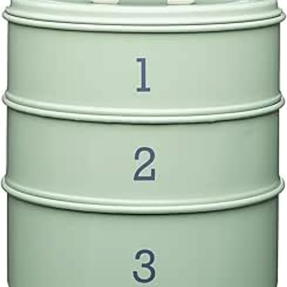 BOXED CJKITCHENCRAFT LIVING NOSTALGIA 3-TIER AIRTIGHT METAL CAKE STORAGE TIN, 22 X 27 CM (8.5" X 1.5") - ENGLISH SAGE