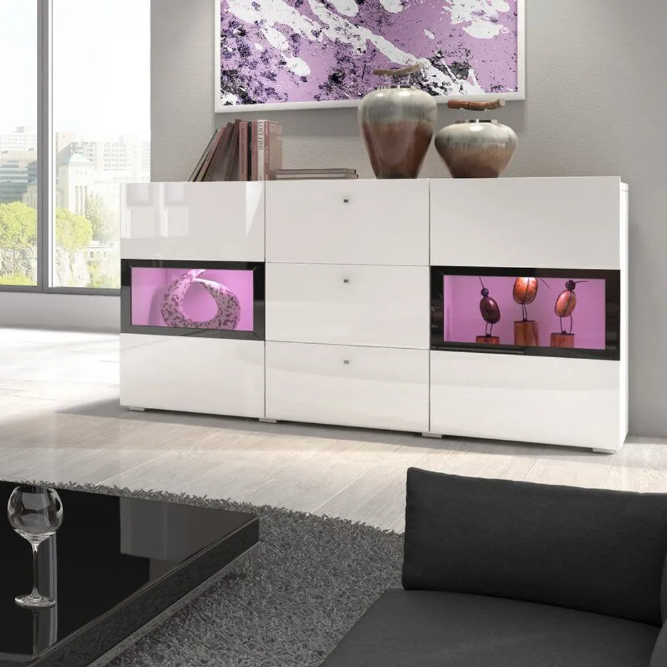 BOXED CARLOTTA WHITE GLOSS SIDEBOARD 