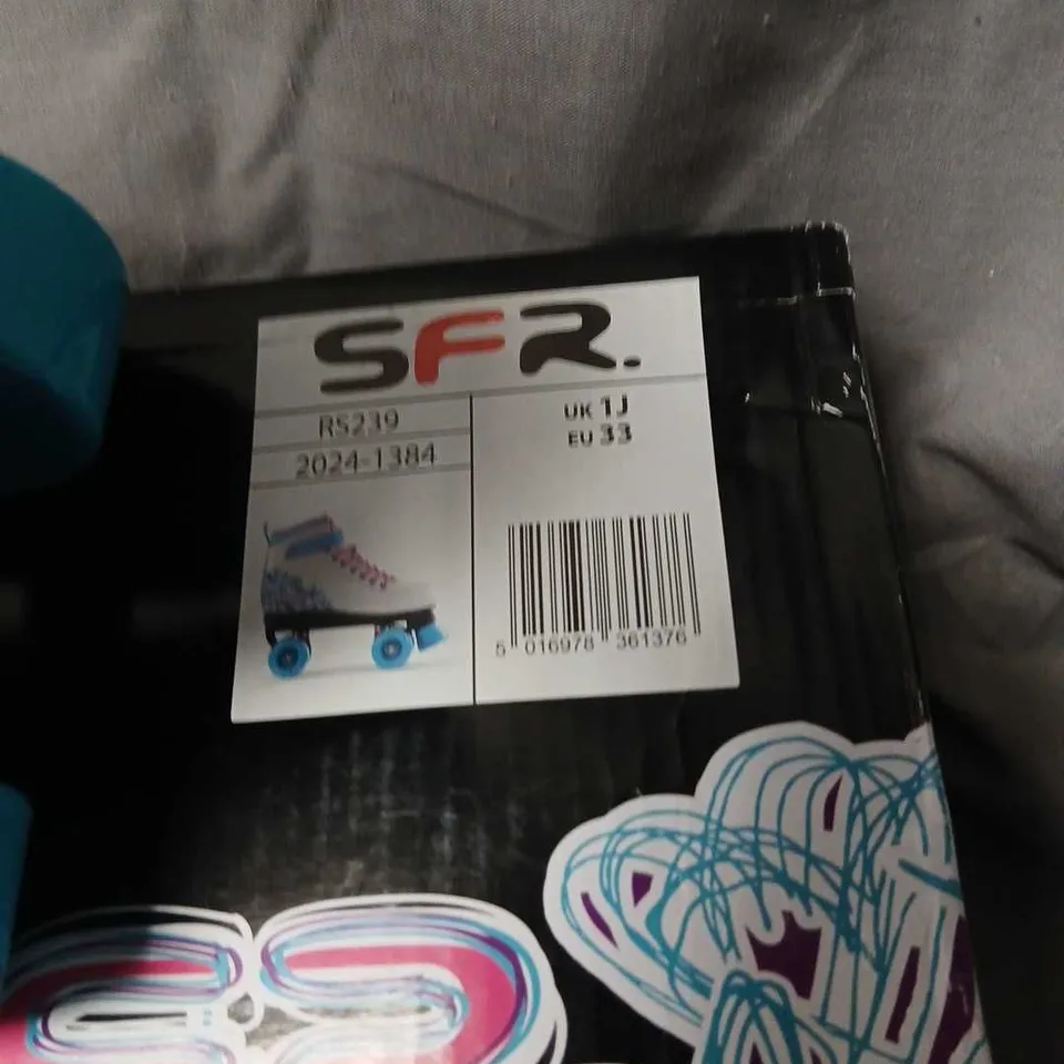 SFR VISION KIDS' INLINE ROLLER SKATES – WHITE WITH PINK LACES, TURQUOISE WHEELS (RS210) 