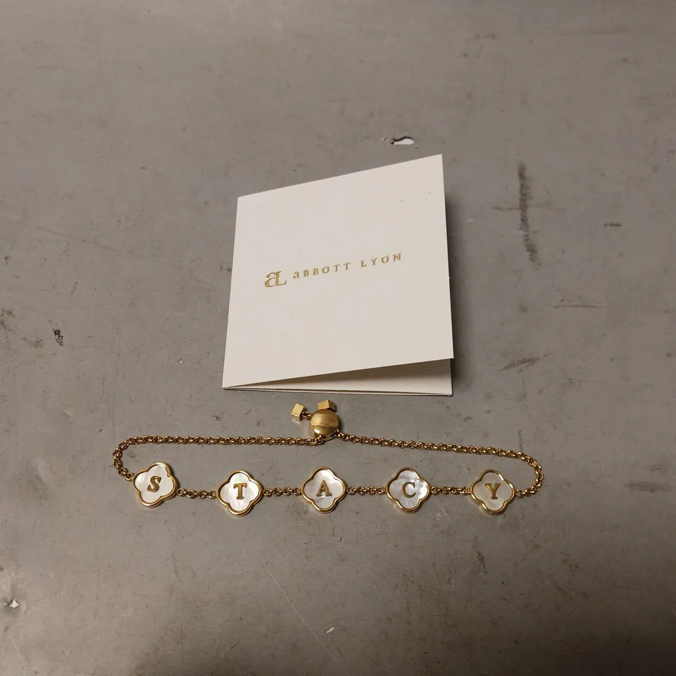BOXED ABBOTTLYON GOLDEN BRACELET WITH NAME - "STACY"