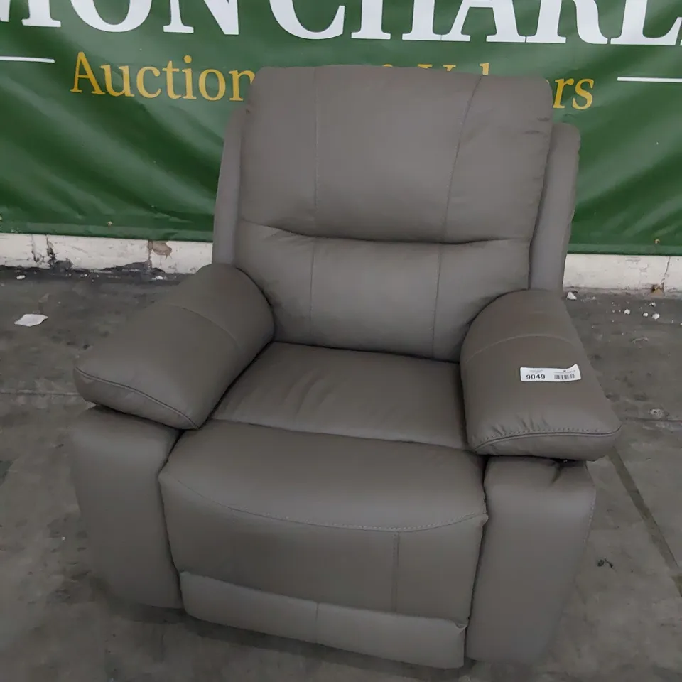 DESIGNER POWER RECLINING EASY CHAIR GREY LEATHER 
