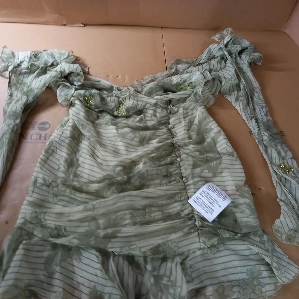 ASOS EMBELLISHED MINI DRESS WITH RUFFLE IN GREEN - UK 10