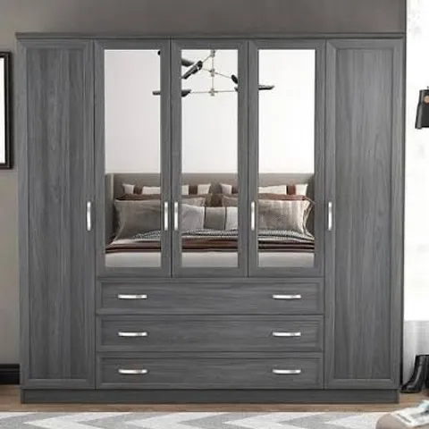 BOXED GRADE 1 CAMBERLEY 5 DOOR 3 DRAWER MIRRORED WARDROBE (3 BOXES)