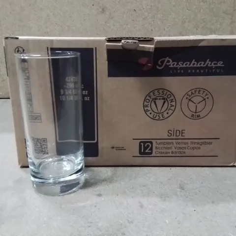 BOXED PASABAHCE HI BALL GLASSES APPROXIMATELY 12
