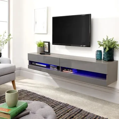 BOXED GFW GALICIA 180cm GREY LARGE WALL TV UNIT WITH LED (1 BOX)