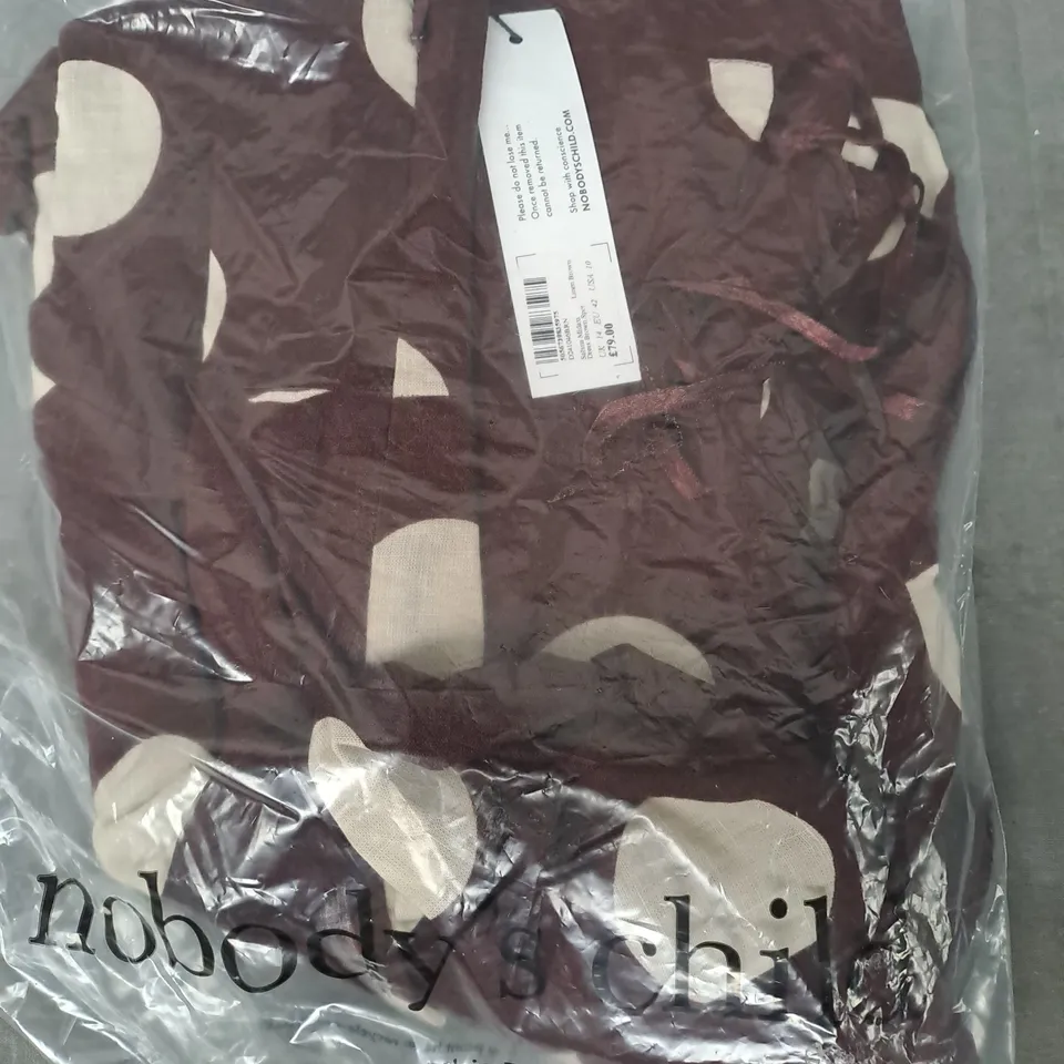 NOBODY'S CHILD SABINA MIDAXI SPOTTED DRESS IN BROWN UK SIZE 14