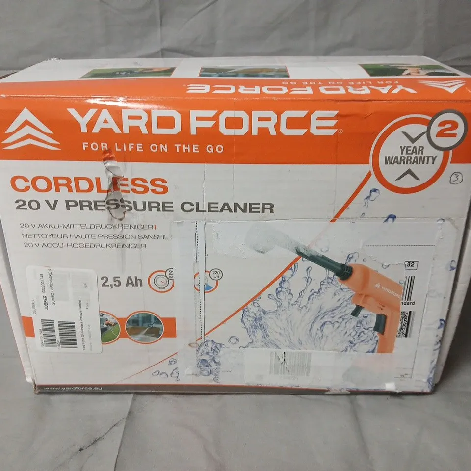 YARD FORCE CORDLESS 20V PRESSURE CLEANER – 2.5AH BATTERY KIT