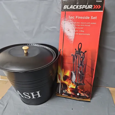 ASH BUCKET AND 5 PCS FIRESIDE SET