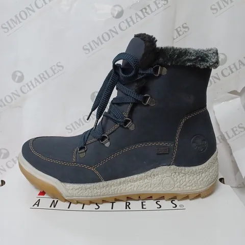 BOXED RIEKER WATER RESISTANT WARM HIKER BOOTS, NAVY - SIZE 7.5