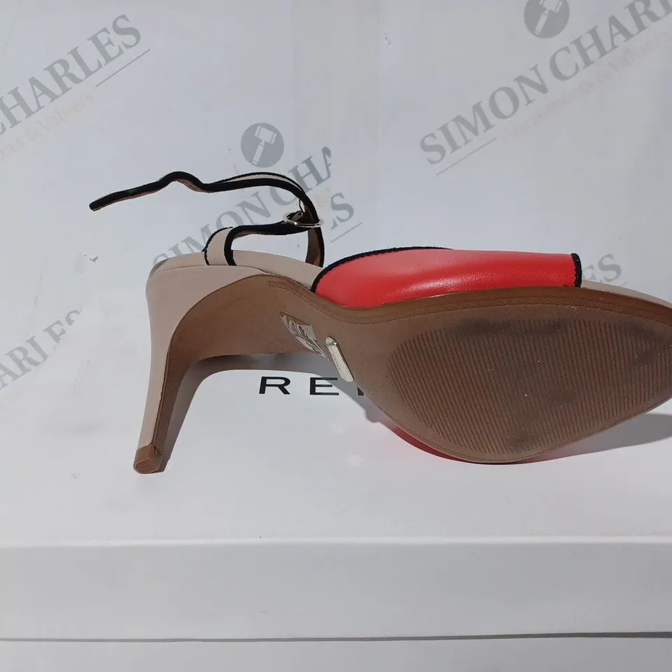 BOXED REISS MARGOT STRAP CORAL RED HEELS - SIZE 5