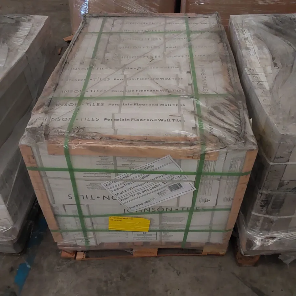 PALLET OF APPROX 32 X CARTONS OF JOHNSON TILES, NATURAL OYSTER PORCELAIN FLOOR & WALL TILES - 8 TILES PER CARTON // TILE SIZE: 300 x 600 x 9.8mm