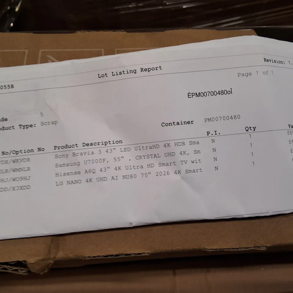PALLET CONTAINING 4 ASSORTED DAMAGED TVS