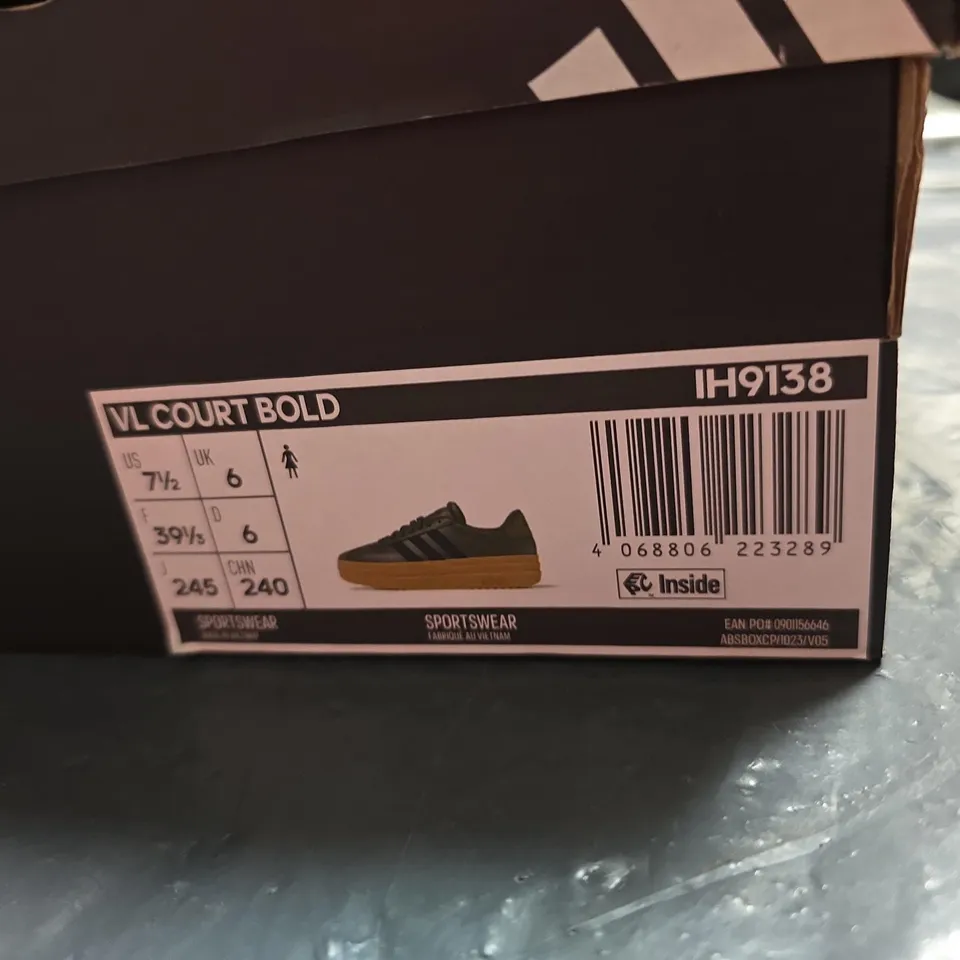 ADIDAS VL COURT BOLD SNEAKERS – OLIVE GREEN/BLACK – UK 6 (US 7.5, EU 39.5)