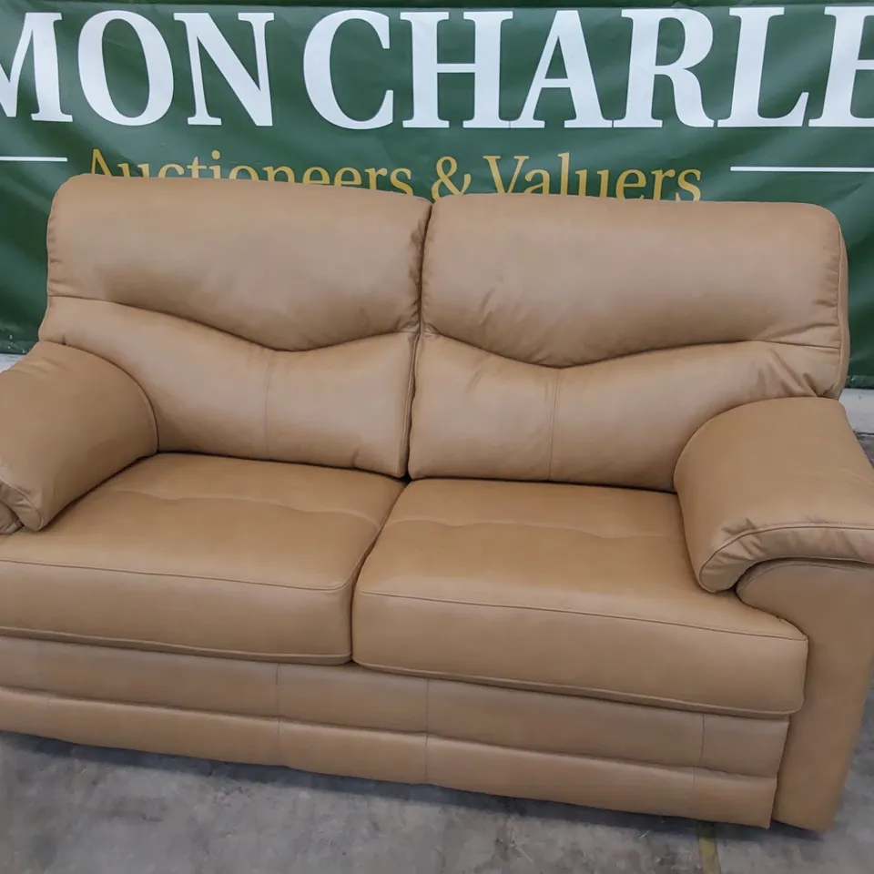 QUALITY BRITISH DESIGNER G PLAN STRATFORD TWO SEATER SOFA REGENT SAND LEATHER 