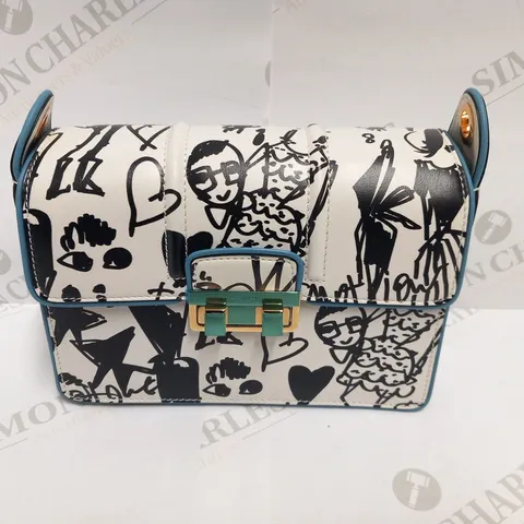 LANVIN WHITE AND BLACK GRAFITTI MINI LEATHER SATCHEL
