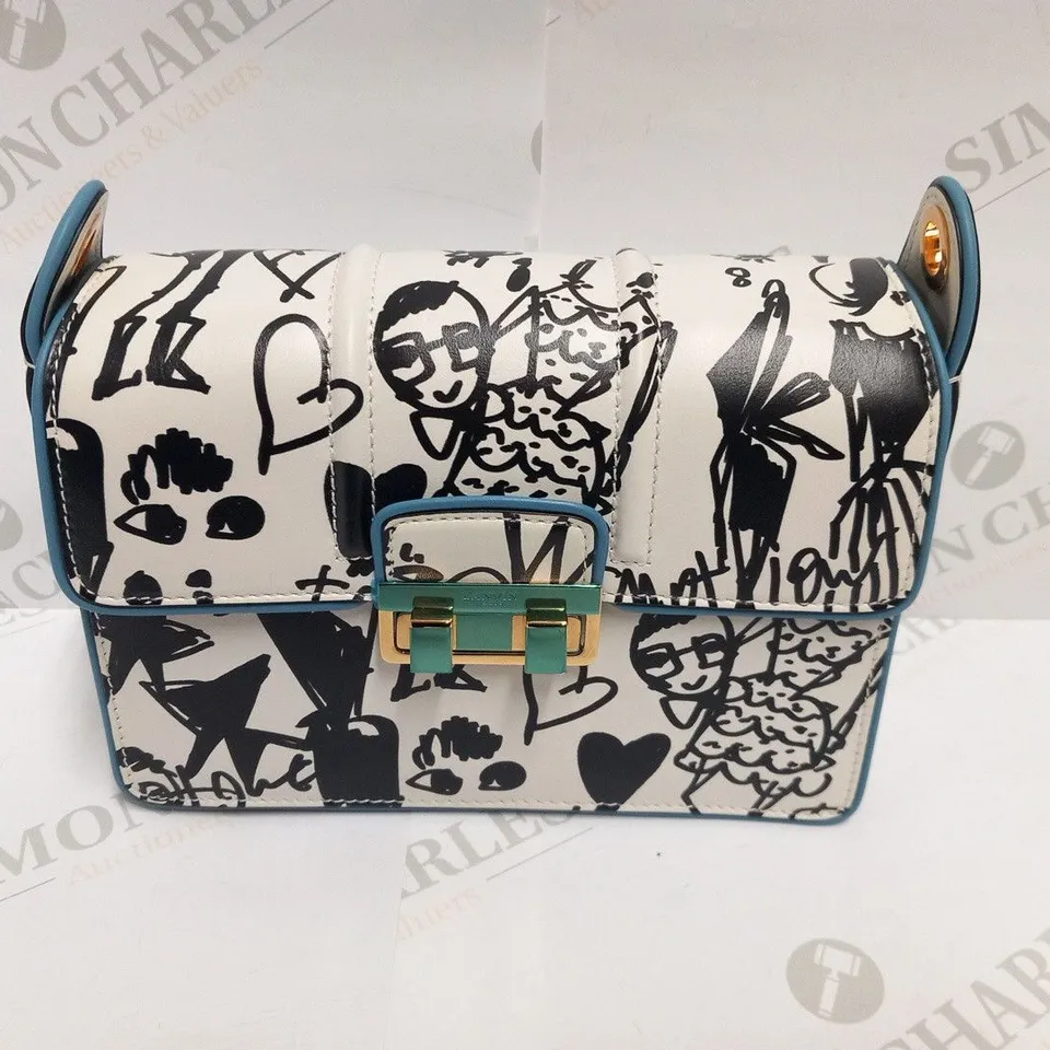 LANVIN WHITE AND BLACK GRAFITTI MINI LEATHER SATCHEL