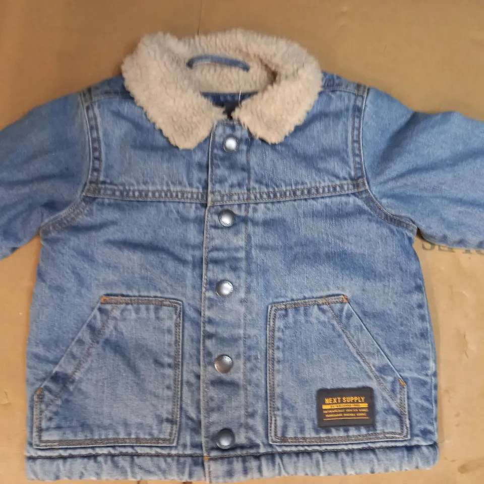 NEXT FAUX FUR TRIM DENIM JACKET SIZE AGE 12-18MTHS
